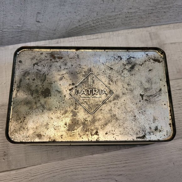 Vintage Patria Windmill Design Metal Tin Box 1970s Dutch Blue & White - Picture 5 of 11